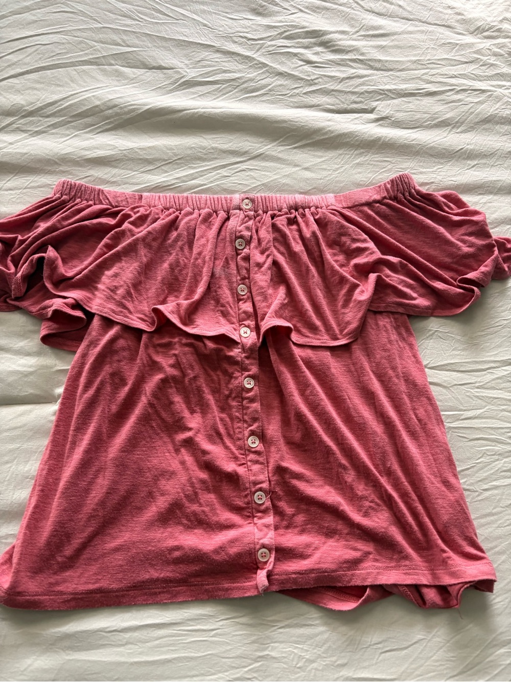 American Eagle Outfitters Off-Shoulder Ruffle Button-Front Top - Rose Pink